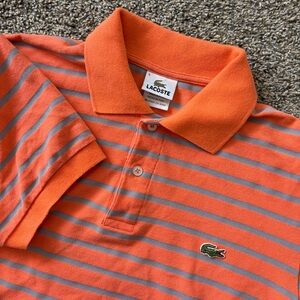 Lacoste Orange Gray Striped Polo Shirt Men’s Large Size 5 Classic Fit Preppy